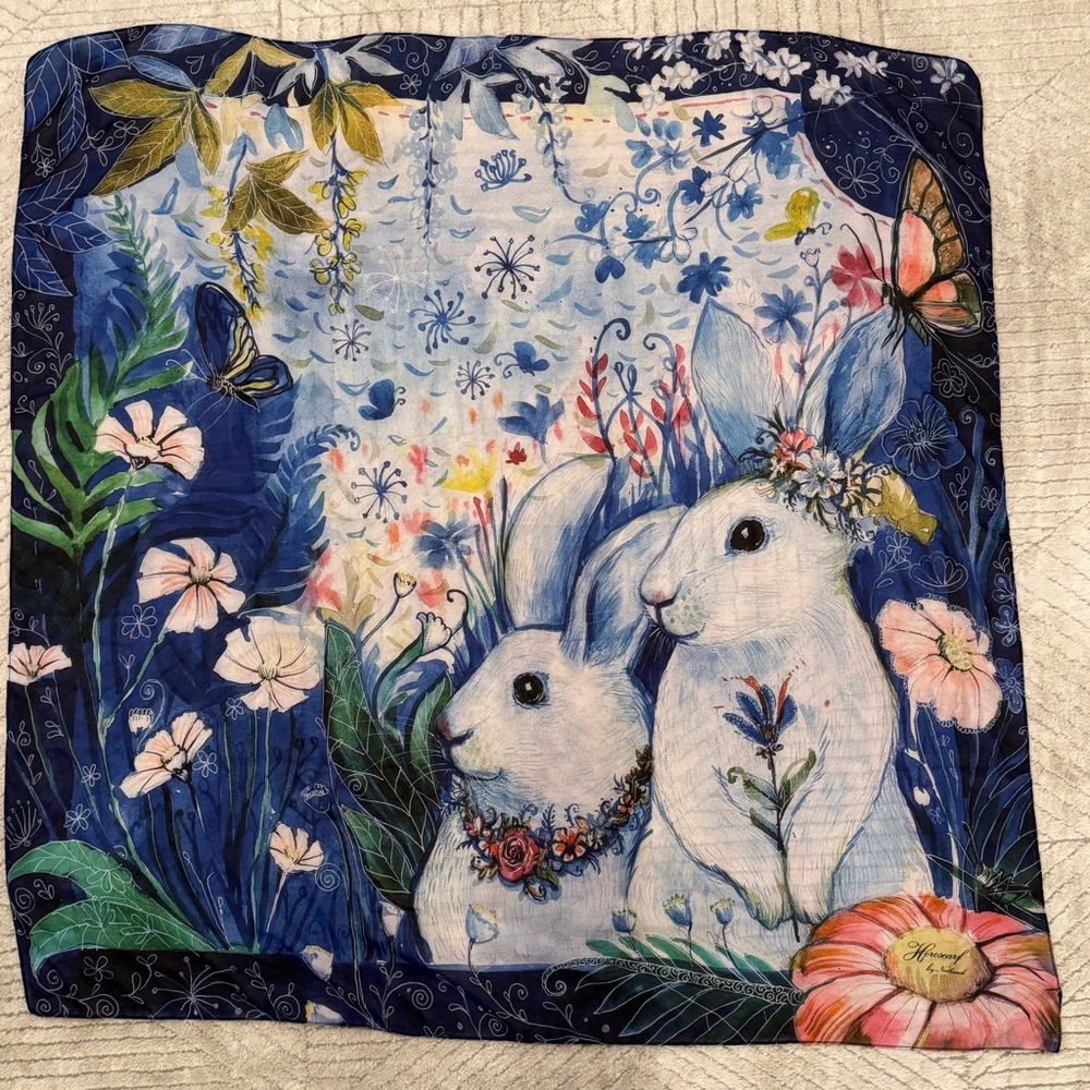 Horoscarf Rabbits by Ralyn 38” Square - Picture 5 of 7